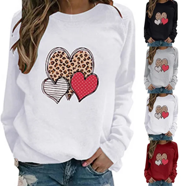 Pehnawa Women's Heart Print Long Sleeve Pullover Top
