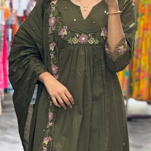 Pehnawa Indian A-Line Kurta Pant Dupatta Set for Women