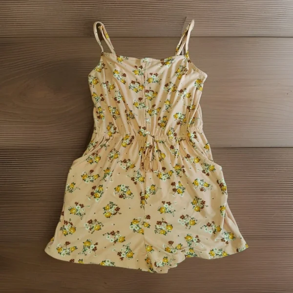 Pehnawa Pink Peach Floral Shorts Romper with Pockets