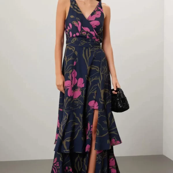 Pehnawa Women’s Sleeveless Floral Wrap Midi Dress | Stylish V-Neck