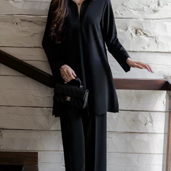 Pehnawa Women’s Solid Black Co-ord Set | Minimalist Kurti & Pants