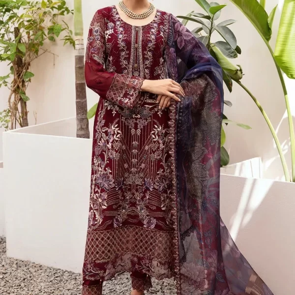 Pehnawa Women’s Maroon Embroidered Suit | Luxury Ethnic Wear