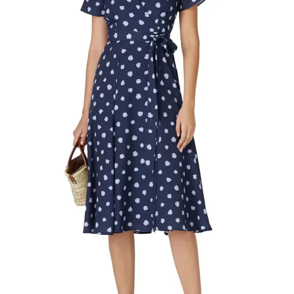 Pehnawa Women’s Polka Dot Wrap Midi Dress | Short Sleeve Summer Dress