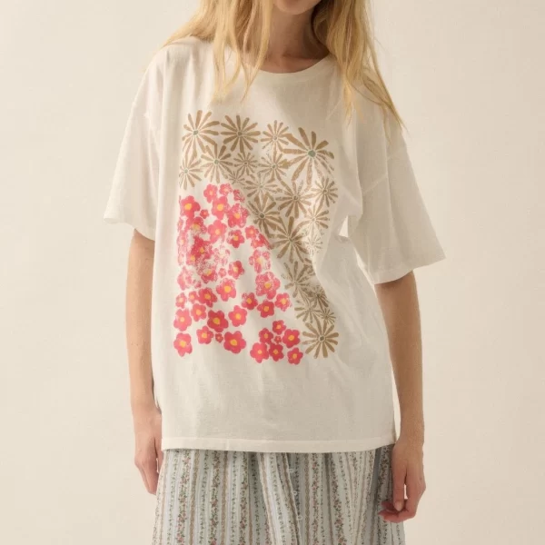 Pehnawa Women’s Floral & Geometric Graphic Oversized T-Shirt