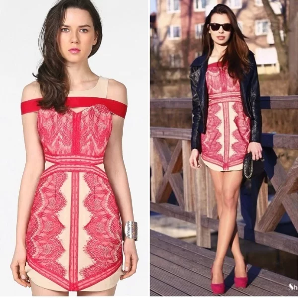 Pehnawa Women’s Lace Cut-Out Mini Dress | Off-Shoulder Party Wear