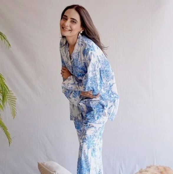 Pehnawa Women’s Blue & White Printed Night Suit | Comfortable Co-ord Set