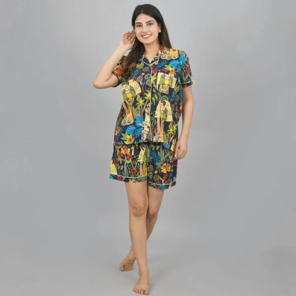Pehnawa Women’s Tropical Printed Night Suit | Fun Shorts Co-ord Set